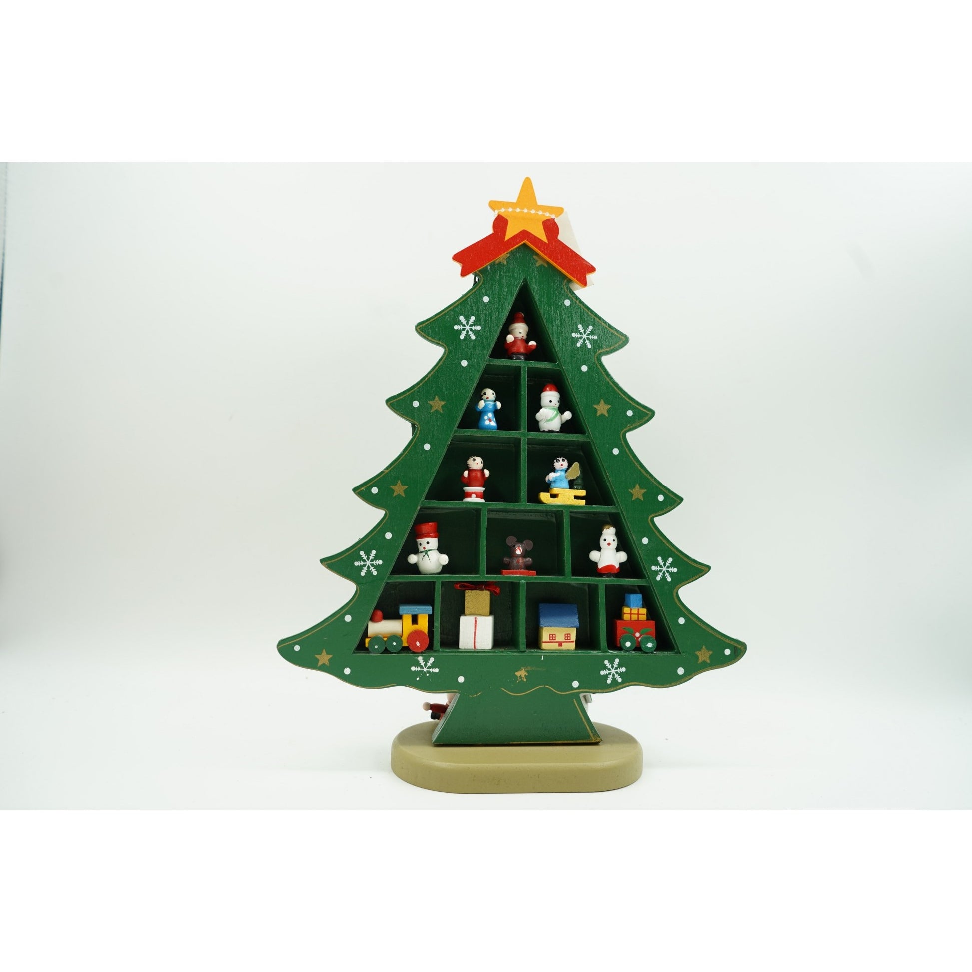 Decoratiune Craciun, Brad, Verde, 5 cavitati cu ornamente, 22 cm x 29 cm, Lemn, Klevo