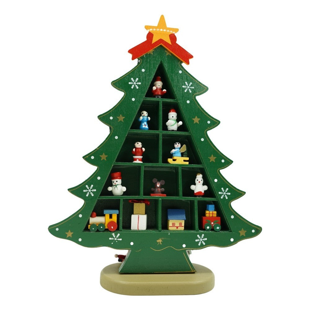Decoratiune Craciun, Brad, Verde, 5 cavitati cu ornamente, 22 cm x 29 cm, Lemn, Klevo