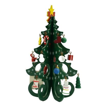 Decoratiune Craciun, Brad, Verde, 6 cavitati cu ornamente, 12 cm x 20 cm, Lemn, Klevo