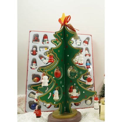 Decoratiune Craciun, Brad, Verde, 8 cavitati cu ornamente, 18.5 cm x 25 cm, Lemn, Klevo