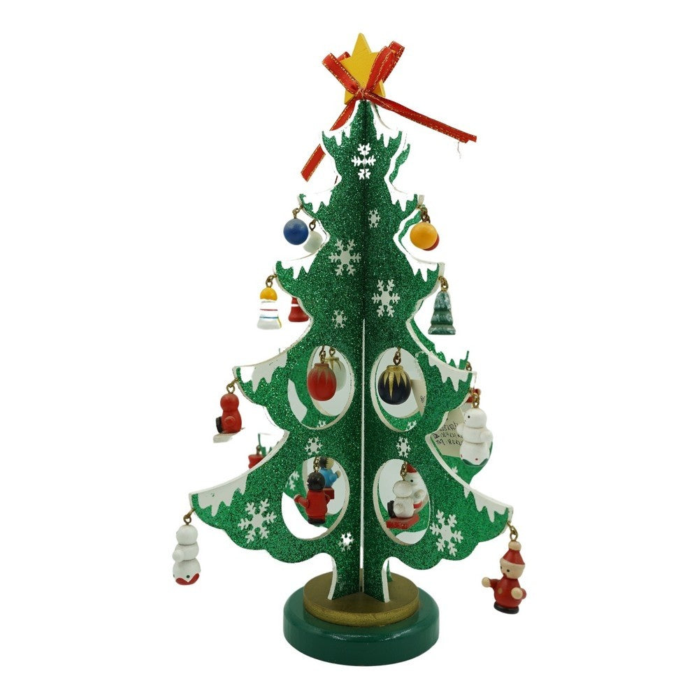 Decoratiune Craciun, Brad, Verde/Alb, 8 cavitati cu ornamente, 18.5 cm x 33 cm, Lemn, Klevo