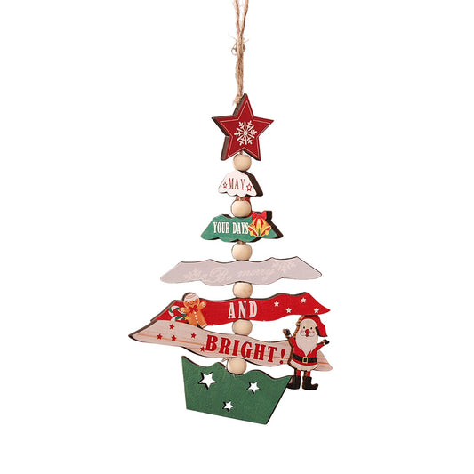 Decoratiune de Craciun din Lemn, Klevo, cu Snur pentru Agatare in Brad, Model Brad de Craciun, Scris May Your Days Be Merry And Bright, 17x12.8x0.4 cm, Multicolor