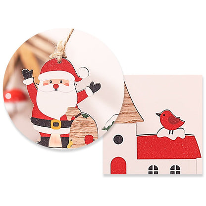Decoratiune de Craciun din Lemn, Klevo, cu Snur pentru Agatare in Brad, Model Mos Craciun, Scris Let It Snow, 21.9x19 cm, Multicolor