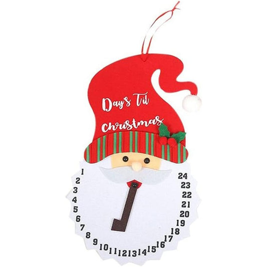 Decoratiune de Craciun Klevo, Advent calendar, numara zilele pana la Craciun, model Mos Craciun, material poliester, 37 x 22 cm, rosu