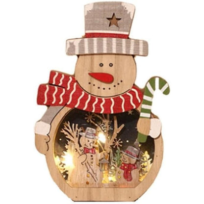 Decoratiune de Craciun, Klevo, cu Lumini LED, din Lemn, 16 x 10.5 x 3.5 cm, Model Om de Zapada, Multicolor