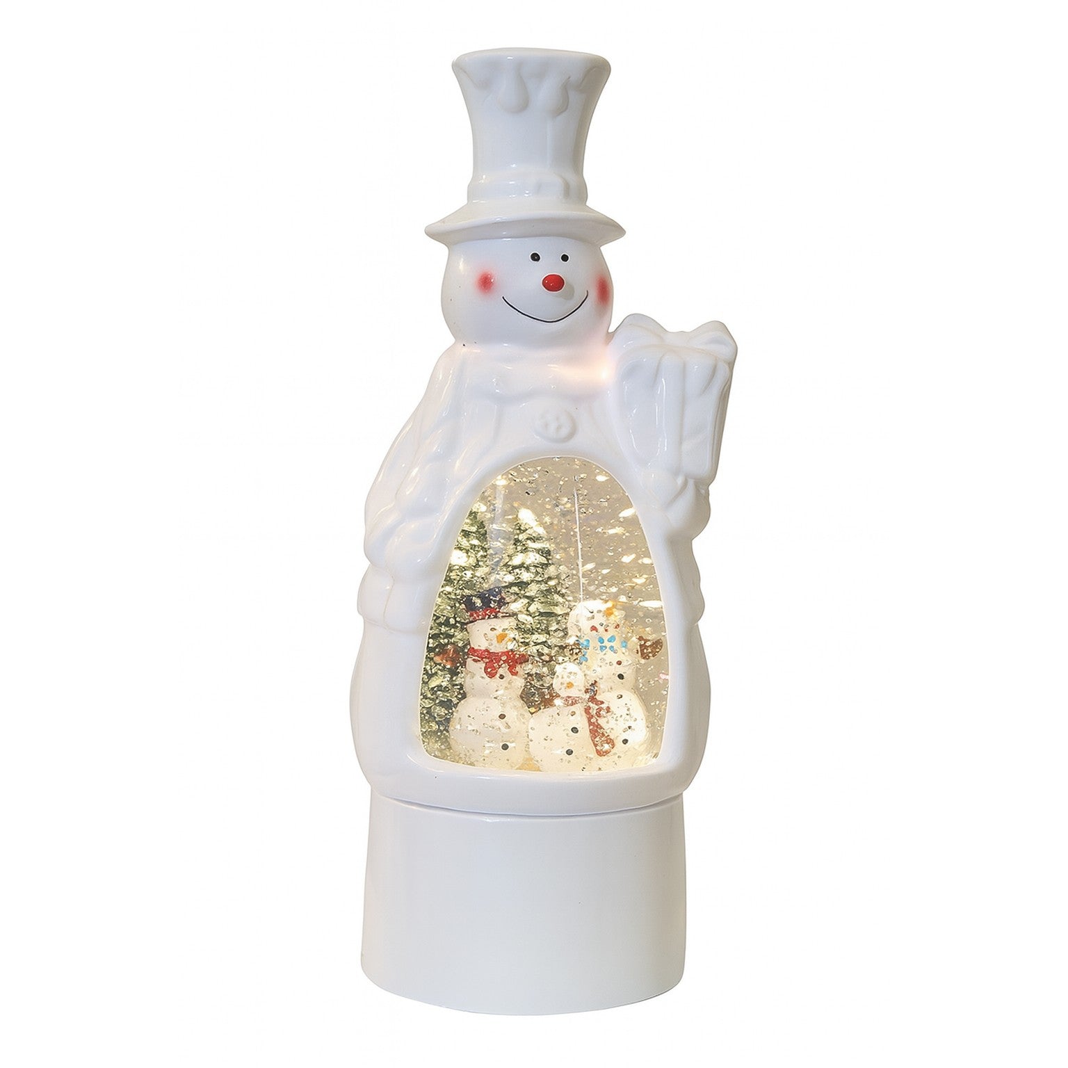 Decoratiune de Craciun, Klevo, Model Om de Zapada, Felinar Glob cu Iluminare LED si Efect Zapada, 27 x 12 x 11.5 cm, Alb