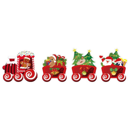 Decoratiune de Craciun, Klevo, pentru Gradina, Tip Trenulet, 4 Figurine + Bete de Infipt in Pamant, din Plastic, Impermeabil, Model Tren cu Omul Briosa in Locomotiva, Multicolor