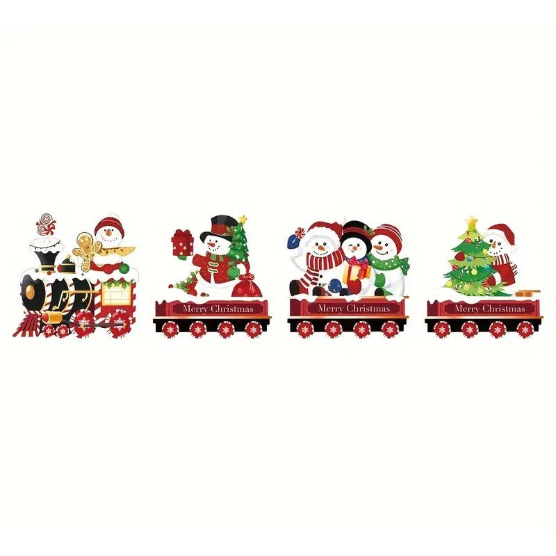Decoratiune de Craciun, Klevo, pentru Gradina, Tip Trenulet, 4 Figurine + Bete de Infipt in Pamant, din Plastic, Impermeabil, Model Oameni de Zapada, Multicolor