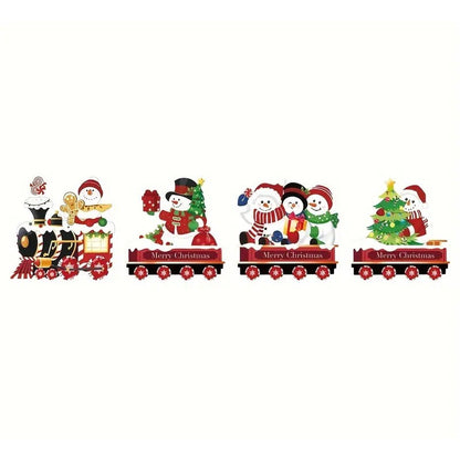 Decoratiune de Craciun, Klevo, pentru Gradina, Tip Trenulet, 4 Figurine + Bete de Infipt in Pamant, din Plastic, Impermeabil, Model Oameni de Zapada, Multicolor