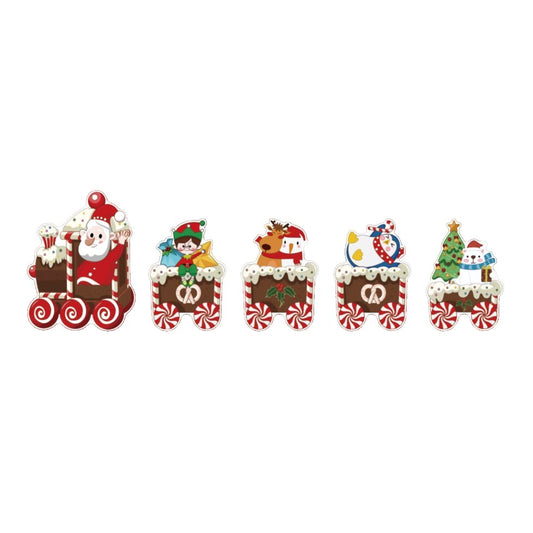 Decoratiune de Craciun, Klevo, pentru Gradina, Tip Trenulet, 5 Figurine + Bete de Infipt in Pamant, din Plastic, Impermeabil, Model Mos Craciun cu Prietenii, Multicolor