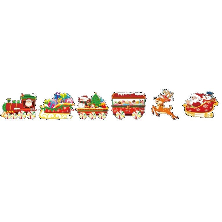 Decoratiune de Craciun, Klevo, pentru Gradina, Tip Trenulet, 6 Figurine + Bete de Infipt in Pamant, din Plastic, Impermeabil, Model Mos Craciun in Tren si in Sanie, Multicolor