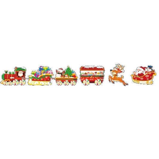 Decoratiune de Craciun, Klevo, pentru Gradina, Tip Trenulet, 6 Figurine + Bete de Infipt in Pamant, din Plastic, Impermeabil, Model Mos Craciun in Tren si in Sanie, Multicolor