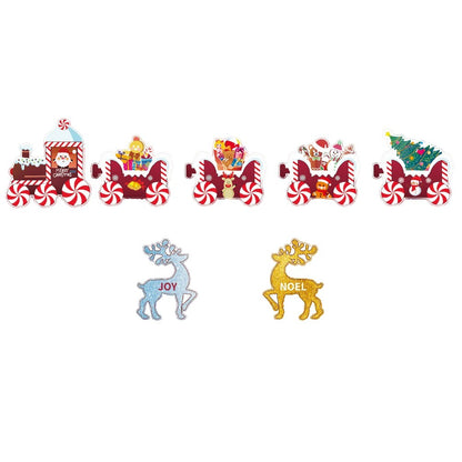 Decoratiune de Craciun, Klevo, pentru Gradina, Tip Trenulet, 7 Figurine + Bete de Infipt in Pamant, din Plastic, Impermeabil, Model Renii Joy si Noel, Multicolor