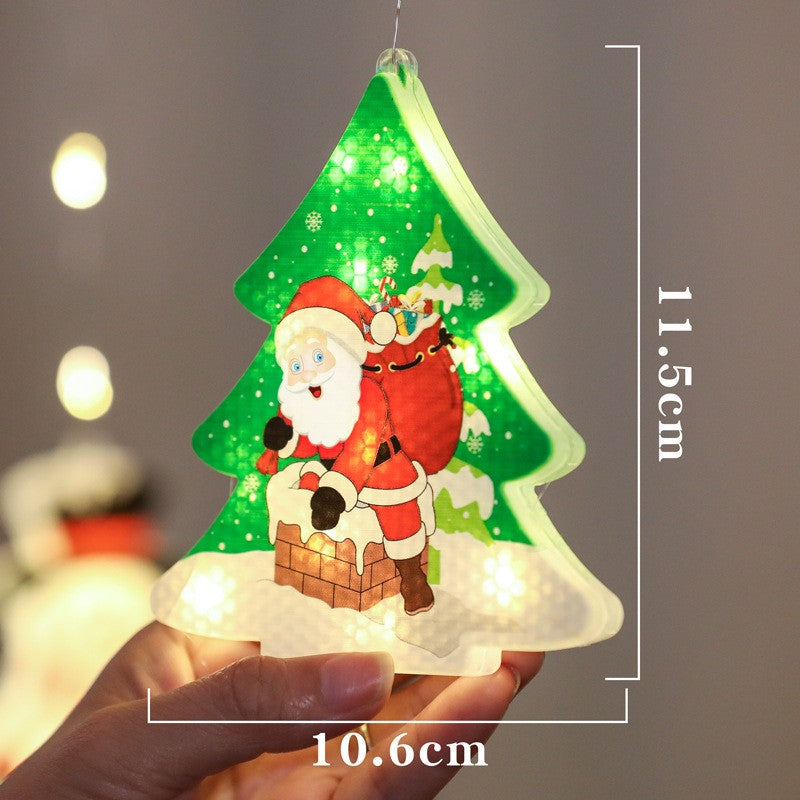 Decoratiune de Craciun Luminoasa in forma de Brad, 11.5 x 10.6 cm, Mos Craciun langa brad, cu agatatoare, Alb Cald, Klevo