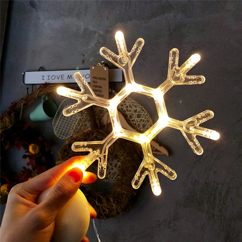 Decoratiune de Craciun Luminoasa in forma de Fulg, 19x19 cm, cu Ventuza, Alb Cald, Klevo