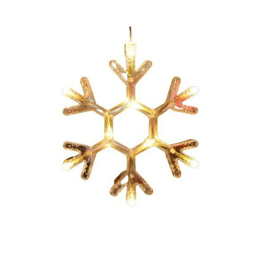 Decoratiune de Craciun Luminoasa in forma de Fulg, 19x19 cm, cu Ventuza, Alb Cald, Klevo