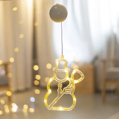 Decoratiune de Craciun Luminoasa in forma de Om de zapada 19x18 cm, cu Ventuza, Alb Cald, Klevo