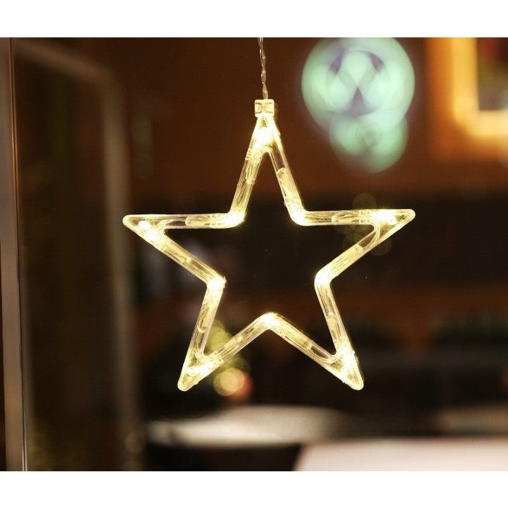 Decoratiune de Craciun Luminoasa in forma de Stea 19x18 cm, cu Ventuza, Alb Cald, Klevo