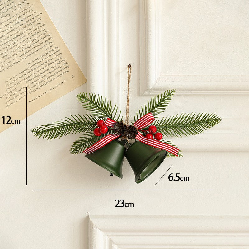 Decoratiune de Craciun pentru Brad, Klevo, Model 2 Clopotei de Craciun cu Crenguta de Brad, Decoratiune pentru Interior de Craciun, Verde mat