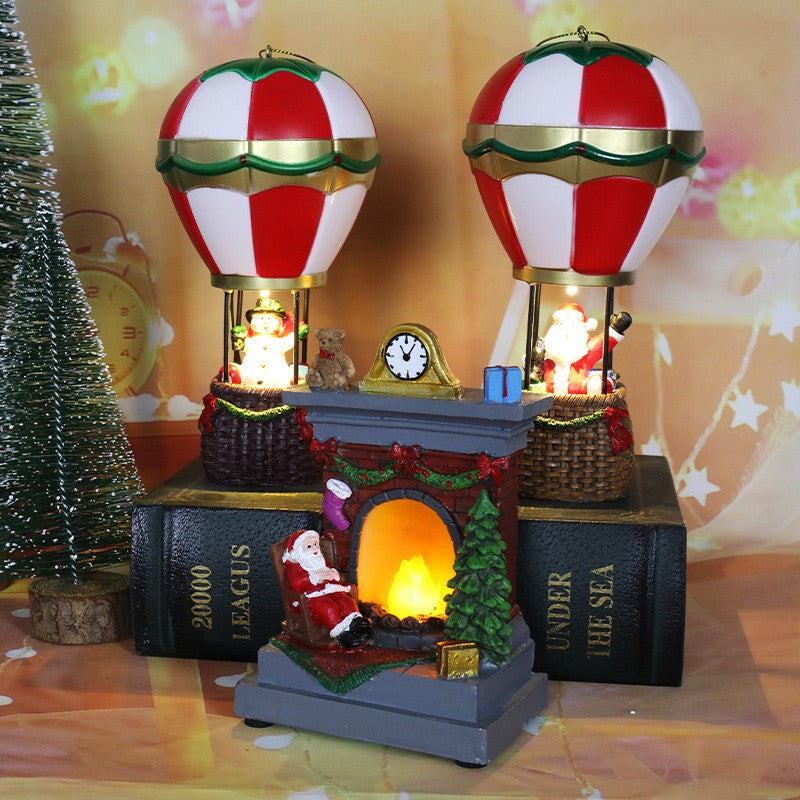 Decoratiune de Craciun tip Balon cu Aer Cald, Klevo, Balon cu Om de Zapada, din Rasina, Model Balon cu Aer Cald si Om de Zapada Iluminare LED, 17 x 5 x 5 cm, Gri Rosu