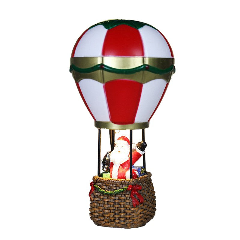 Decoratiune de Craciun tip Balon cu Aer Cald, Klevo, Balon cu Mos Craciun, din Rasina, Model Balon cu Aer Cald si Mos Craciun Iluminare LED, 17 x 5 x 5 cm, Gri Rosu