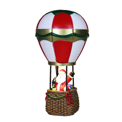 Decoratiune de Craciun tip Balon cu Aer Cald, Klevo, Balon cu Mos Craciun, din Rasina, Model Balon cu Aer Cald si Mos Craciun Iluminare LED, 17 x 5 x 5 cm, Gri Rosu