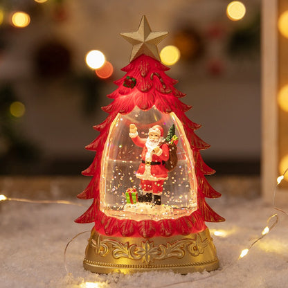 Decoratiune de Craciun tip Brad, Klevo, Glob de Cristal cu Fulgi de Zapada, Model Mos Craciun, Iluminare LED, 16 x 9 x 5 cm, Carcasa Vintage Rosu, Transparent