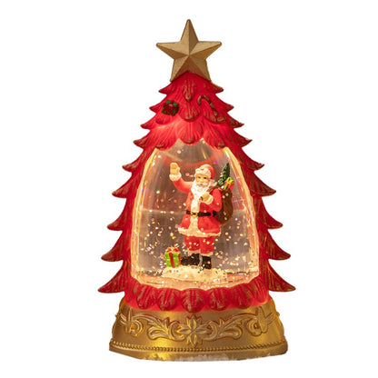 Decoratiune de Craciun tip Brad, Klevo, Glob de Cristal cu Fulgi de Zapada, Model Mos Craciun, Iluminare LED, 16 x 9 x 5 cm, Carcasa Vintage Rosu, Transparent