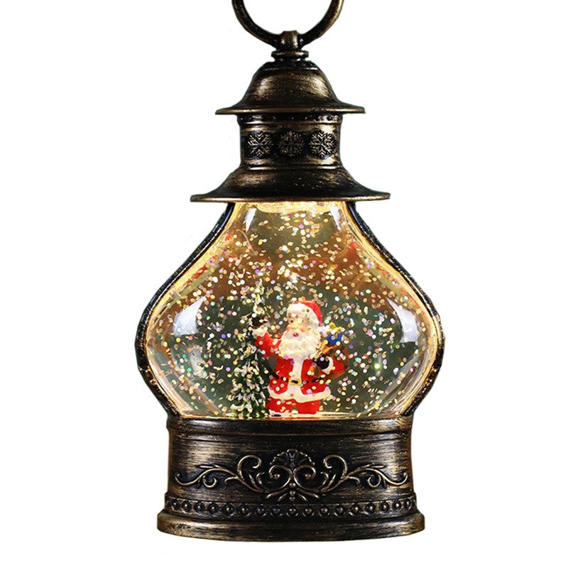 Decoratiune de Craciun tip Felinar, Klevo, Glob de Cristal cu Fulgi de Zapada, Model Mos Craciun, Ornamentat cu Luminite Interioare, 14.5 x 9 x 3 cm, Rama Neagra, Transparent