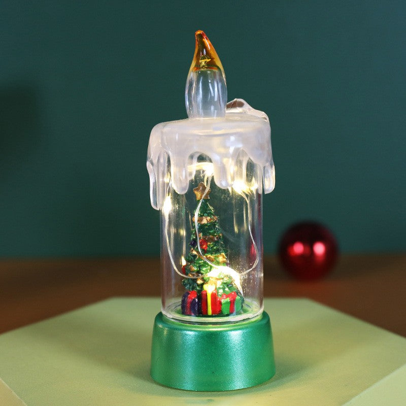 Decoratiune de Craciun tip Lumanare, Klevo, Lumanare de Cristal fara Fulgi de Zapada, Model Brad, Iluminare LED, 13 x 5 x 5 cm, Baza Verde, Transparent
