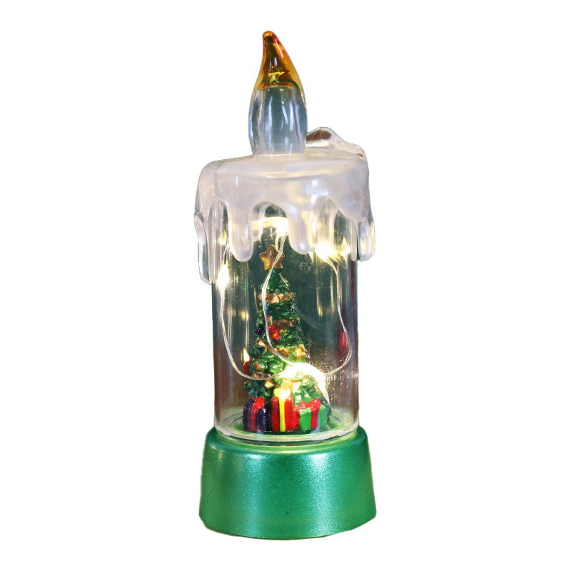 Decoratiune de Craciun tip Lumanare, Klevo, Lumanare de Cristal fara Fulgi de Zapada, Model Brad, Iluminare LED, 13 x 5 x 5 cm, Baza Verde, Transparent