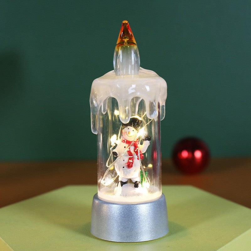 Decoratiune de Craciun tip Lumanare, Klevo, Lumanare de Cristal fara Fulgi de Zapada, Model Om de Zapada, Iluminare LED, 13 x 5 x 5 cm, Baza Gri, Transparent