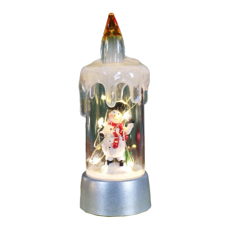 Decoratiune de Craciun tip Lumanare, Klevo, Lumanare de Cristal fara Fulgi de Zapada, Model Om de Zapada, Iluminare LED, 13 x 5 x 5 cm, Baza Gri, Transparent
