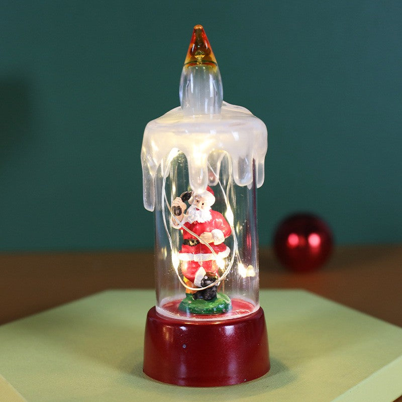 Decoratiune de Craciun tip Lumanare, Klevo, Lumanare de Cristal fara Fulgi de Zapada, Model Mos Craciun, Iluminare LED, 13 x 5 x 5 cm, Baza Rosie, Transparent