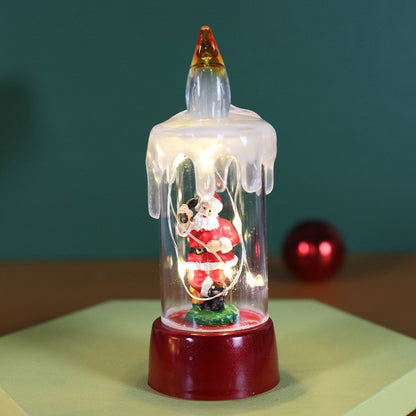 Decoratiune de Craciun tip Lumanare, Klevo, Lumanare de Cristal fara Fulgi de Zapada, Model Mos Craciun, Iluminare LED, 13 x 5 x 5 cm, Baza Rosie, Transparent