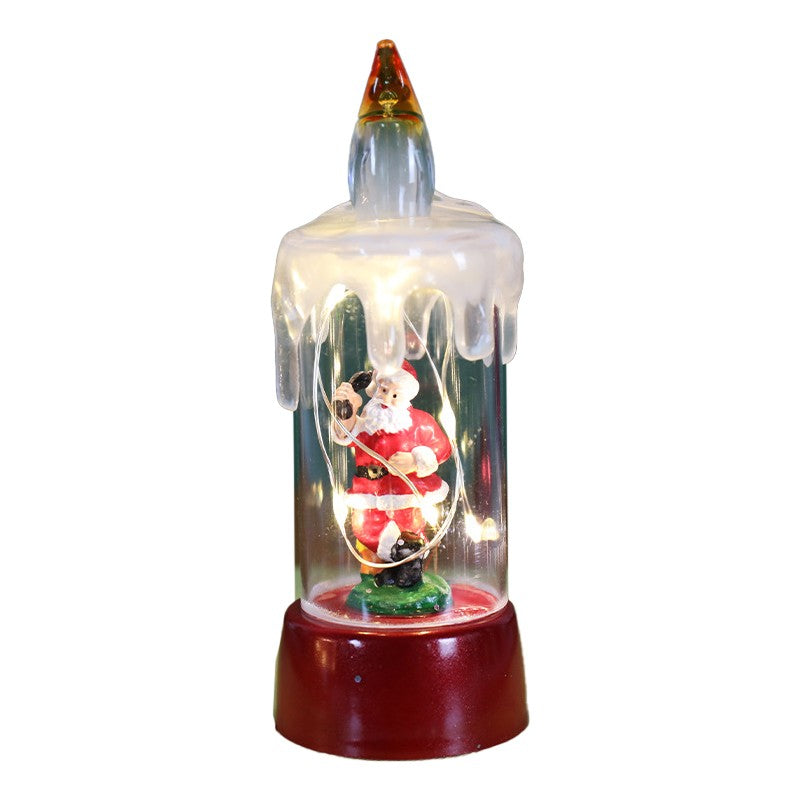 Decoratiune de Craciun tip Lumanare, Klevo, Lumanare de Cristal fara Fulgi de Zapada, Model Mos Craciun, Iluminare LED, 13 x 5 x 5 cm, Baza Rosie, Transparent
