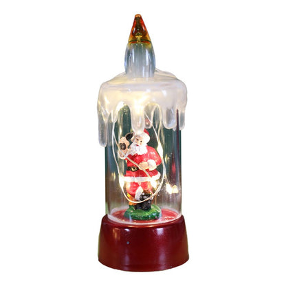 Decoratiune de Craciun tip Lumanare, Klevo, Lumanare de Cristal fara Fulgi de Zapada, Model Mos Craciun, Iluminare LED, 13 x 5 x 5 cm, Baza Rosie, Transparent