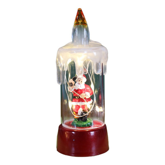 Decoratiune de Craciun tip Lumanare, Klevo, Lumanare de Cristal fara Fulgi de Zapada, Model Mos Craciun, Iluminare LED, 13 x 5 x 5 cm, Baza Rosie, Transparent