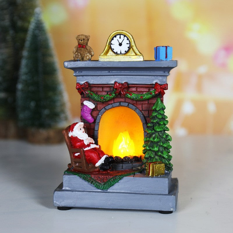 Decoratiune de Craciun tip Semineu, Klevo, Semineu Decorativ cu Foc din Rasina, Model Semineu cu Mos Craciun, Flacara Iluminare LED, 13.5 x 9 x 6 cm, Gri Rosu