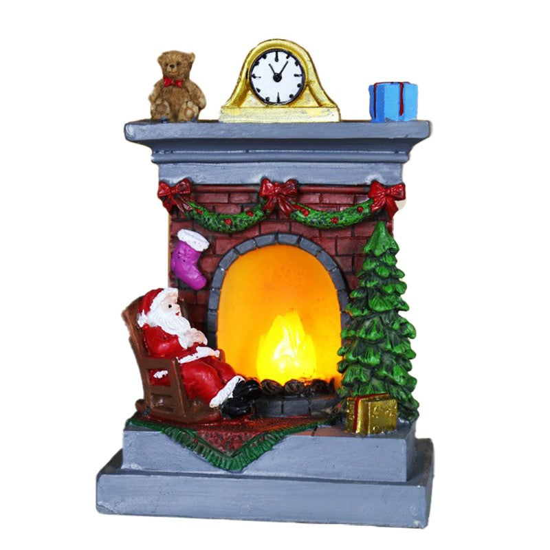 Decoratiune de Craciun tip Semineu, Klevo, Semineu Decorativ cu Foc din Rasina, Model Semineu cu Mos Craciun, Flacara Iluminare LED, 13.5 x 9 x 6 cm, Gri Rosu