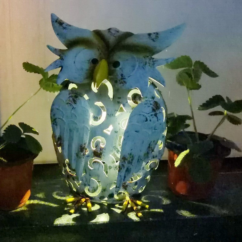 Decoratiune de Gradina cu Lampa solara, Klevo, Model Bufnita, Iluminare Led si Incarcare Solara, 20.5 x 10 x 25.5 cm, din Fier, Gri Alb