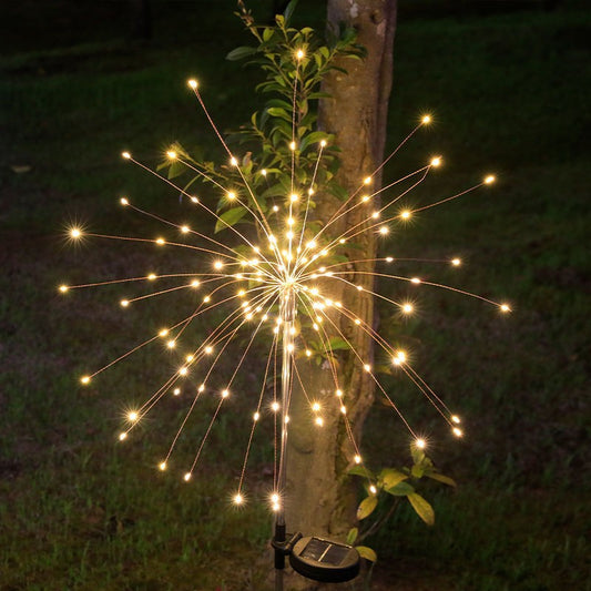 Lampa Solara, Klevo, Decor Gradina, Model Fireworks/Artificii, din Sarma de Cupru, 120 LED-uri, 55W, 90 cm, Alb Cald