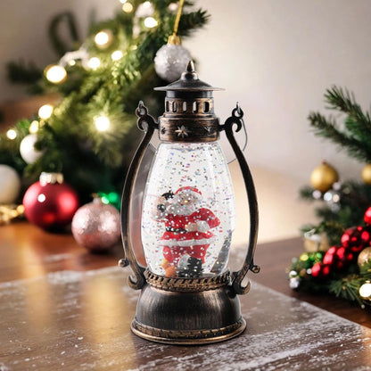 Decoratiune Luminoasa, Klevo, Felinar de Craciun, cu Lumina LED, Ornament Model Lampa cu Ulei Mos Craciun, cu Maner, 14x7x6 cm, Negru