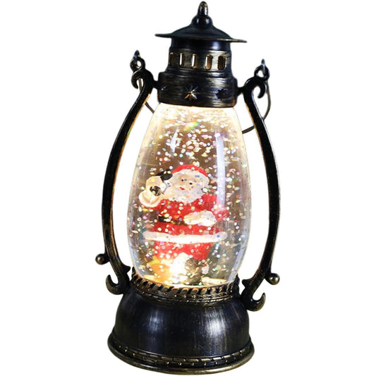 Decoratiune Luminoasa, Klevo, Felinar de Craciun, cu Lumina LED, Ornament Model Lampa cu Ulei Mos Craciun, cu Maner, 14x7x6 cm, Negru