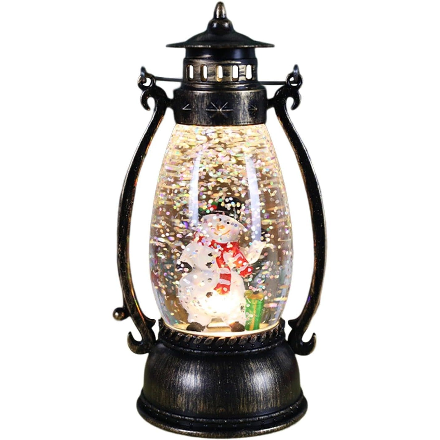 Decoratiune Luminoasa, Klevo, Felinar de Craciun, cu Lumina LED, Ornament Model Lampa cu Ulei Om de Zapada, cu Maner, 14x7x6 cm, Negru