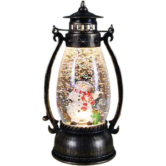 Decoratiune Luminoasa, Klevo, Felinar de Craciun, cu Lumina LED, Ornament Model Lampa cu Ulei Om de Zapada, cu Maner, 14x7x6 cm, Negru