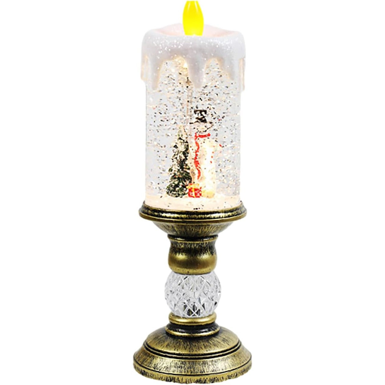 Decoratiune Luminoasa, Klevo, Lampa de Craciun, cu Lumina LED, Ornament Model Sfesnic cu Lumanare Om de Zapada, 26x8.5x8.5 cm, Auriu