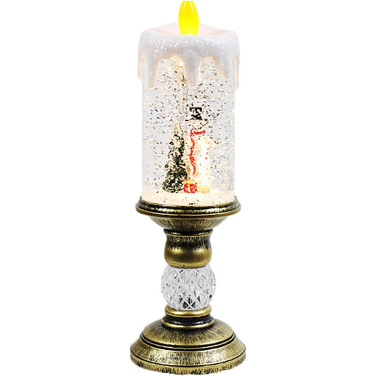 Decoratiune Luminoasa, Klevo, Lampa de Craciun, cu Lumina LED, Ornament Model Sfesnic cu Lumanare Om de Zapada, 26x8.5x8.5 cm, Auriu