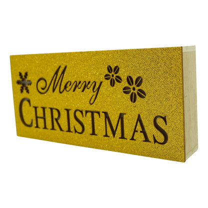 Decoratiune luminoasa, Klevo, Marry Christmas, galben, lungime: 19 cm, latime: 9 cm, inaltime: 4 cm, lemn, interior/exterior