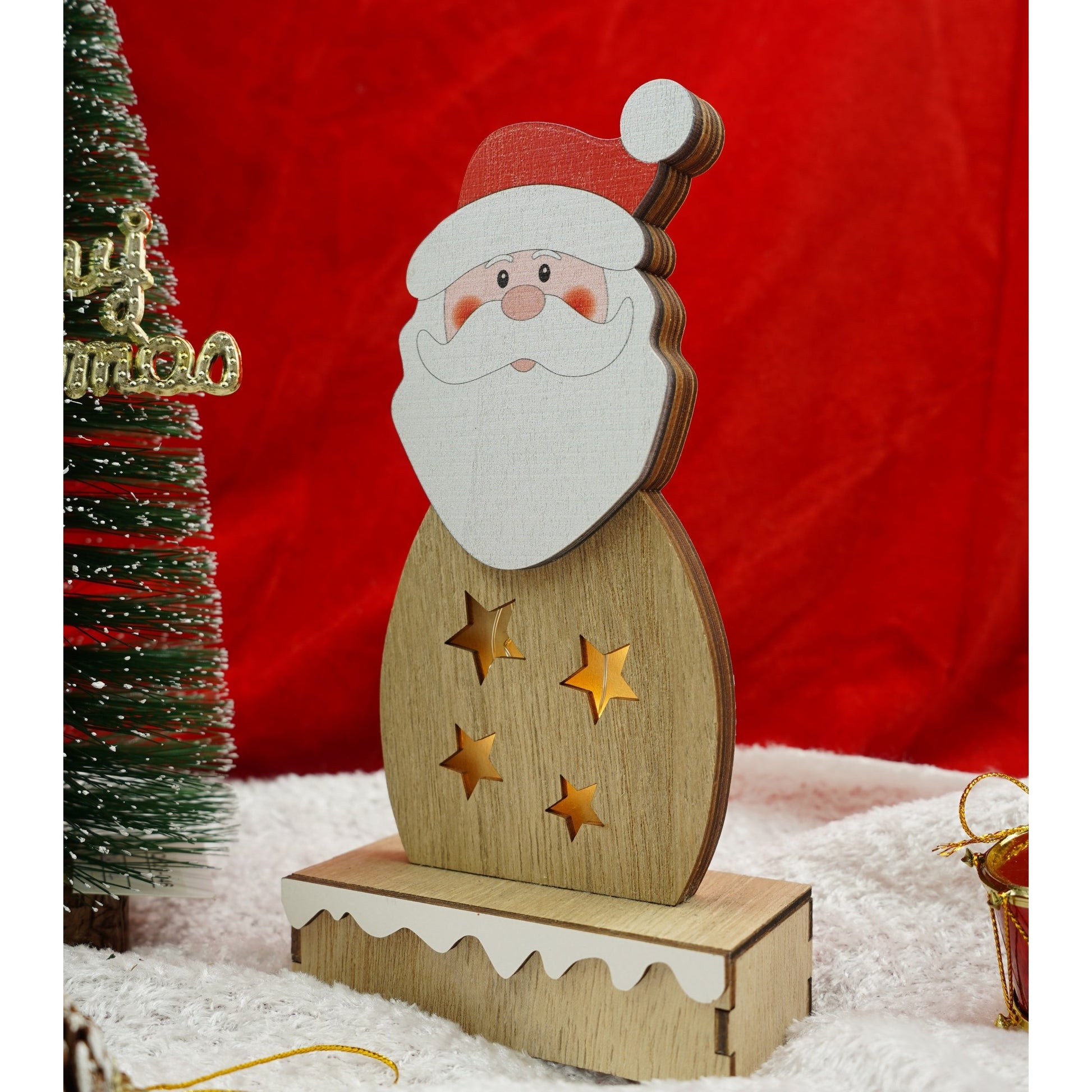 Decoratiune luminoasa, Klevo, Mos Craciun, maro, lungime: 10 cm, latime: 5 cm, inaltime: 19 cm, lemn, interior/exterior
